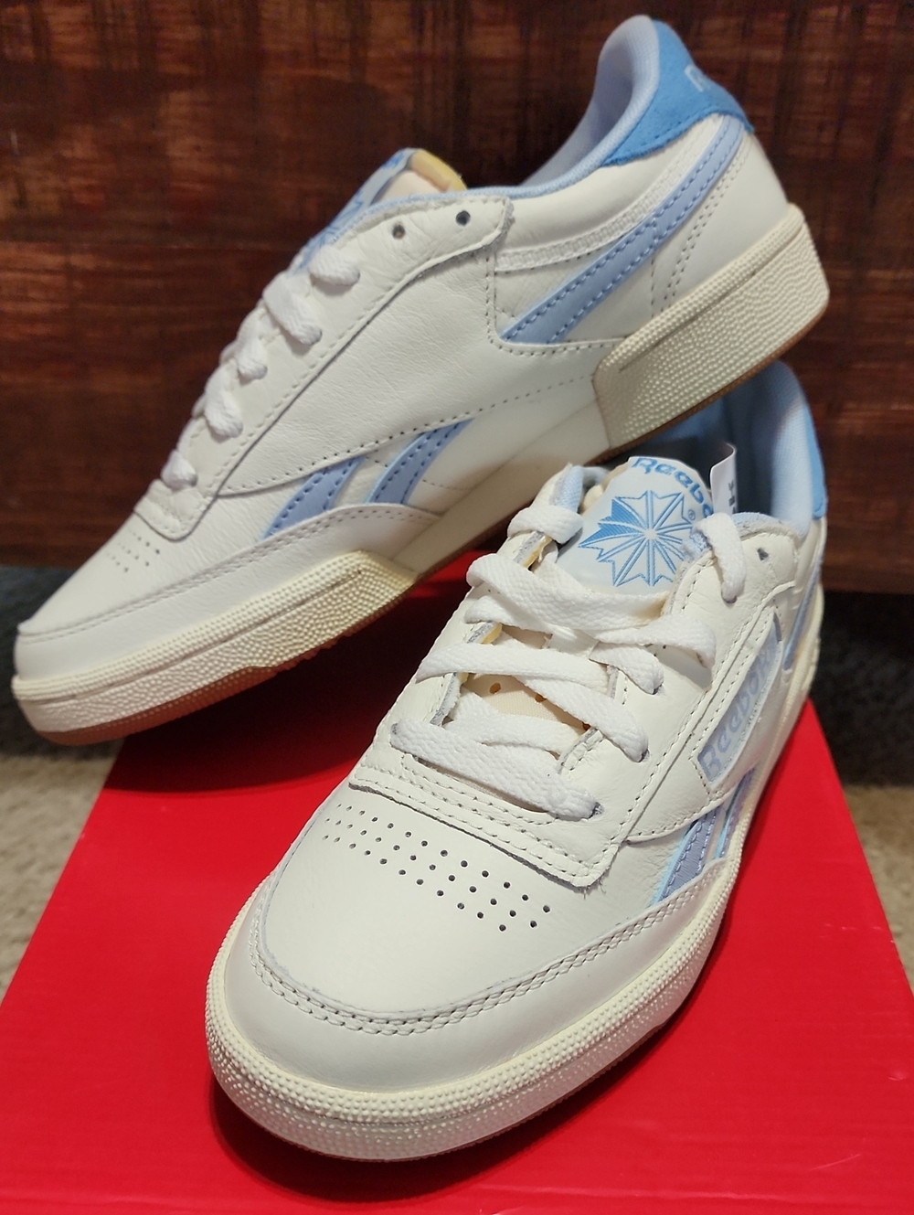 Reebok Club C Revenge White Sneakers with Light Blue Accents